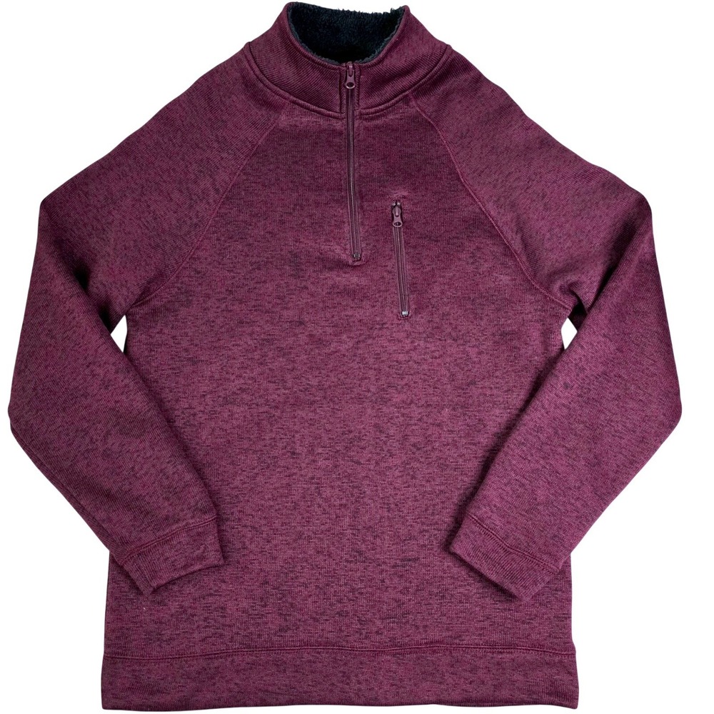 Old River Mens Size L Quarter Zip Fleece Pullover Maroon Sherpa‎ Lined